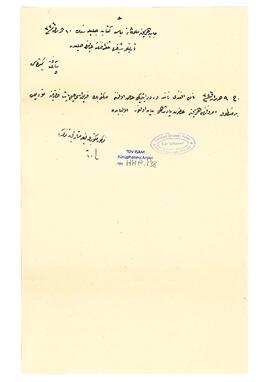 Nâmî Efendi adına gelen mektup