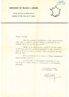 Fransız Konsolosluğu’ndan Ziyad Ebüzziya’ya mektup