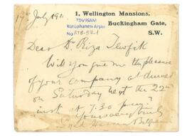 Syed Hossain ve Sami Rıfai'nin Rıza Tevfik'e mektupları