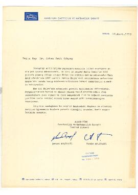 Ajans-Türk Gazetecilik'den Gökyay'a mektup