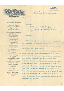 Gh. Groke Constructeur firmasının Mehmed Tevfik’e mektupları