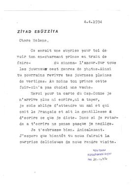 Ziyad Ebüzziya’dan Helene’e mektup